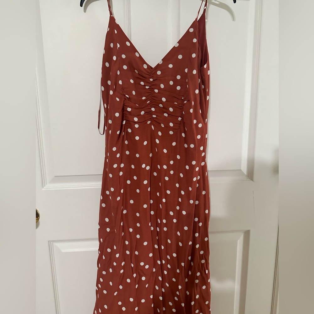 Orange with white polka dot maxi dress